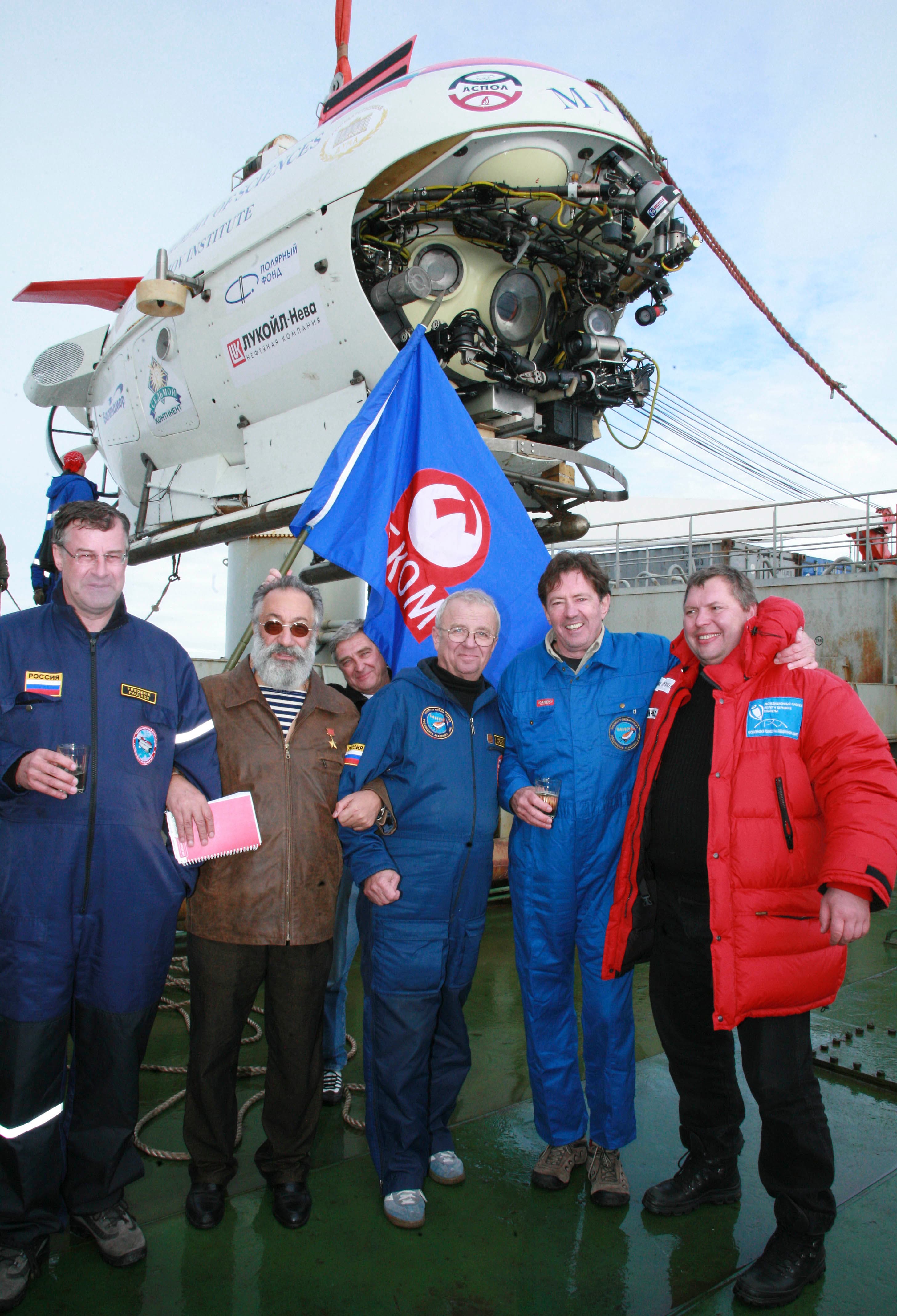  Participants of the 2007 mission to the floor of the Arctic Ocean when two deep-diving Russian mini-submarines slipped beneath the ice at the North pole and descended more than 2 1/2 miles to the ocean floor on a Russian quest to claim much of the Arctic's oil-and-mineral wealth. AP Photo/Vladimir Chistyakov.